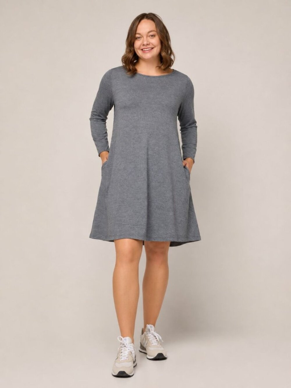 Wool& Rowena Swing Dress Large Charcoal Gray Merino Wool Blend